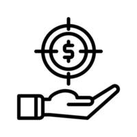 Ziel Geld Münze Dollar Symbol und Hand Symbol Gliederung schwarz Stil. Geschäft und Finanzen Symbole vektor