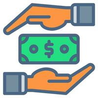 Geld Dollar Kasse Symbol und Hand Symbol Gliederung schwarz Stil. Geschäft und Finanzen Symbole vektor