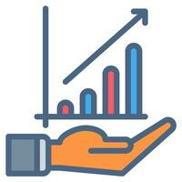 tillväxt Diagram bar och hand ikon översikt svart stil. företag och finansiera ikoner vektor