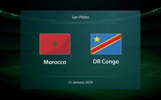 Marokko vs. DR Kongo. Fußball Anzeigetafel Übertragung Grafik vektor