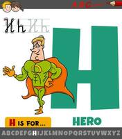 brev h från alfabet med tecknad serie hjälte karaktär vektor