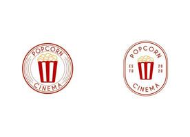 Popcorn Logo Abzeichen mit Illustration von Popcorn im Eimer vektor