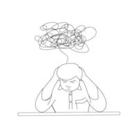 schwarz und Weiß Illustration von ein Inhalt Schöpfer Arbeiter Wer ist haben ein Kopfschmerzen weil er ist jagen ein Frist vektor