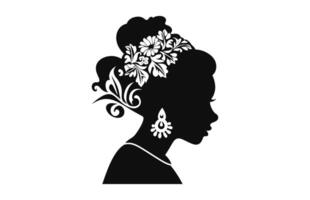 ein Frauen Profil mit Blumen- Haar schwarz Silhouette Vektor kostenlos