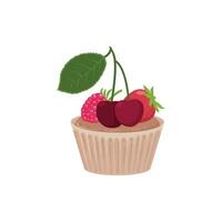 cupcake. choklad muffin med jordgubbar. jordgubb choklad kaka. ljuv efterrätt. vektor illustration isolerat på en vit bakgrund