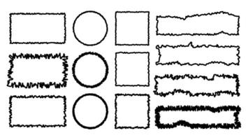 Rechteck Grunge Rahmen mit Rau zerrissen Rand. gezackt gestalten Etikette Rand Vektor. Schnitt oder zerreißen Box Internatsschüler zum Handwerk. geometrisch Textfeld Sammlung mit Zickzack- zerfetzt Schrott. zottig Vorlage Blatt. vektor