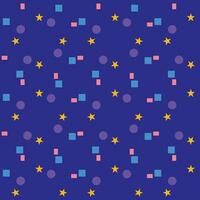 nahtlos Muster Design von süß Sterne, Kreis und Platz auf Blau Hintergrund. dekorieren zum Verpackung Papier, Hintergrund, Stoff, Hintergrund und usw. vektor