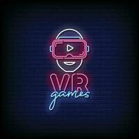 neon tecken vr spel med tegel vägg bakgrund vektor