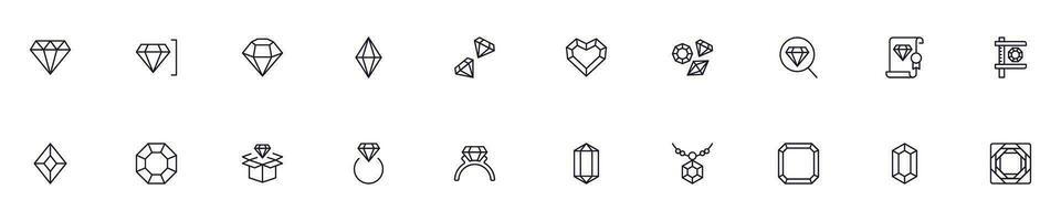 Sammlung von modern Diamant Gliederung Symbole. einstellen von modern Abbildungen zum Handy, Mobiltelefon Apps, Netz Websites, Flyer, Banner usw isoliert auf Weiß Hintergrund. Prämie Qualität Zeichen. vektor