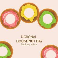 glücklich Donuts Tag Vektor, mit Donuts von verschiedene schön Farben, geeignet zum Sozial Medien Websites usw. vektor