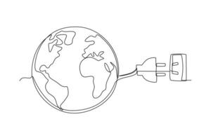 kontinuierlich einer Linie Zeichnung Erde Stunde Konzept. Gekritzel Vektor Illustration.