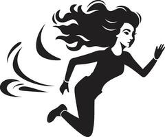 hastighet och stil vektor ikon av en löpning kvinna i svart dynamisk steg svart vektor logotyp design