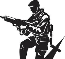 Kampf Arsenal schwarz Vektor Soldat und Rakete strategisch Kampftruppe Rakete schwingen Soldat Logo