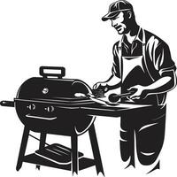 träkol kock svart vektor bbq emblem brand och smak man bbq logotyp vektor