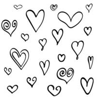 einstellen von Hand gezeichnet Herzen anders Formen. variieren Kalligraphie Symbol von Liebe. vektor