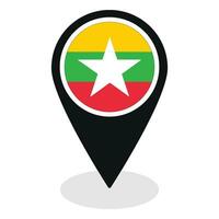 Myanmar Flagge auf Karte punktgenau Symbol isoliert. Flagge von Myanmar vektor