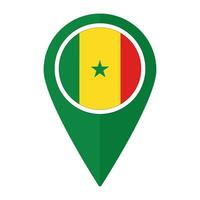 Senegal Flagge auf Karte punktgenau Symbol isoliert. Flagge von Senegal vektor