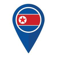 Norden Korea Flagge auf Karte punktgenau Symbol isoliert. Flagge von Norden Korea vektor