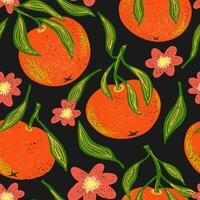 Orange und Blume Muster auf schwarz Hintergrund vektor
