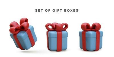 3d realistisk uppsättning av blå gåva låda isolerat på vit bakgrund. vektor illustration.