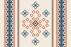 ethnisch geometrisch Stoff Muster Kreuz Stich.ikat Stickerei ethnisch orientalisch Pixel Muster braun Sahne Hintergrund. abstrakt, vektor, illustration. Textur, Kleidung, Rahmen, Motive, Seide Hintergrund. vektor