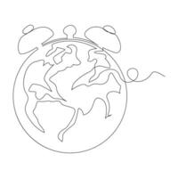kontinuierlich Single Linie Erde Globus Welt Karte Gliederung Vektor Kunst Zeichnung und Welt Erde Stunde Konzept einfach Design