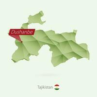 grön lutning låg poly Karta av tadzjikistan med huvudstad dushanbe vektor