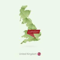 grön lutning låg poly Karta av förenad rike med huvudstad London vektor