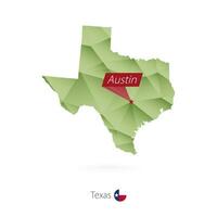 Grün Gradient niedrig poly Karte von Texas mit Hauptstadt Austin vektor