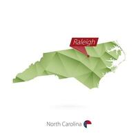 Grün Gradient niedrig poly Karte von Norden Carolina mit Hauptstadt Raleigh vektor