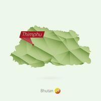 Grün Gradient niedrig poly Karte von Bhutan mit Hauptstadt Thimphu vektor