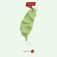 Grün Gradient niedrig poly Karte von Taiwan mit Hauptstadt Taipeh vektor