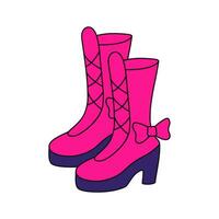 flickaktigt söt skor hög hälar. y2k stil. svart och rosa. vektor platt illustration isolerat på vit bakgrund.