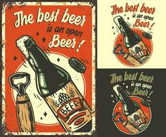 uppsättning av affisch, skriva ut med öl flaska och öppnare vektor