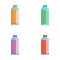 Flasche Saft Symbole einstellen Karikatur Vektor. Flasche von Obst und Gemüse Saft vektor