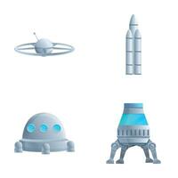 Raum Transport Symbole einstellen Karikatur Vektor. Raum Bahnhof Schiff Mond und Mars Rover vektor