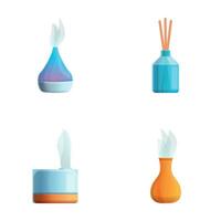 Hem doft ikoner uppsättning tecknad serie vektor. rökelse pinne och arom lampa vektor
