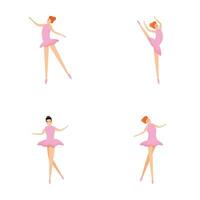 Ballerina Tänzer Symbole einstellen Karikatur Vektor. Ballerina Mädchen im schön Pose vektor