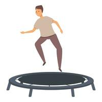 Trampolin Junge springen Symbol Karikatur Vektor. Trainer Schüler Fitnessstudio vektor