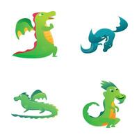 tecknad serie drake ikoner uppsättning tecknad serie vektor. färgrik liten drake vektor