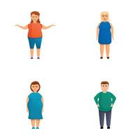 övervikt människor ikoner uppsättning tecknad serie vektor. man och kvinna övervikt vektor