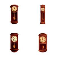 pendel klocka ikoner uppsättning tecknad serie vektor. traditionell retro stil pendel klocka vektor
