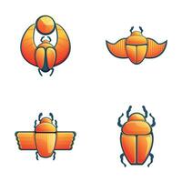 egyptisk scarab ikoner uppsättning tecknad serie vektor. olika bevingad scarab skalbagge vektor