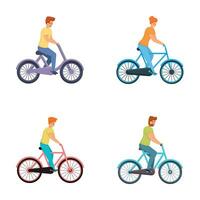 Fahrrad Fahrer Symbole einstellen Karikatur Vektor. Mann und Frau auf Fahrrad vektor