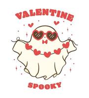 söt retro valentine spöke, valentine läskigt kärlek klotter i söt stil hand teckning, skjorta design. vektor