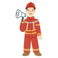 ritad för hand organisk brandman tala genom en megafon vektor