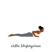 Frau tun Baby Kobra oder Ardha Bhujangasana Yoga Pose Übung. vektor