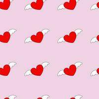 nahtlos Muster mit fliegend rot Herzen mit Weiß Flügel auf ein Rosa Hintergrund. vektor