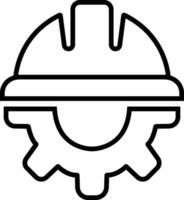 Konstruktion Helm auf das Ausrüstung Symbol im Linie. isoliert auf Konstruktion, Arbeit und Ingenieurwesen Symbole. Arbeitskleidung, Helm Zahnrad. Sicherheit und Schutz. Vektor zum Apps Netz