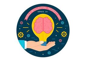 Welt intellektuell Eigentum Tag Vektor Illustration auf 26 April mit Gehirn und Licht Birne zum Innovation und Ideen Kreativität Konzept Hintergrund